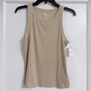 GAP Cotton Rib Round Neck Tank Top - beige size medium petite